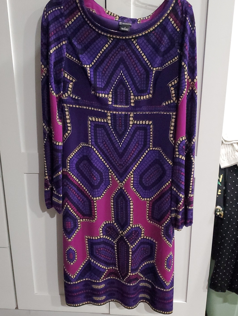 new directions Purple and Pink Geometric-Print Long Sleeve Dress